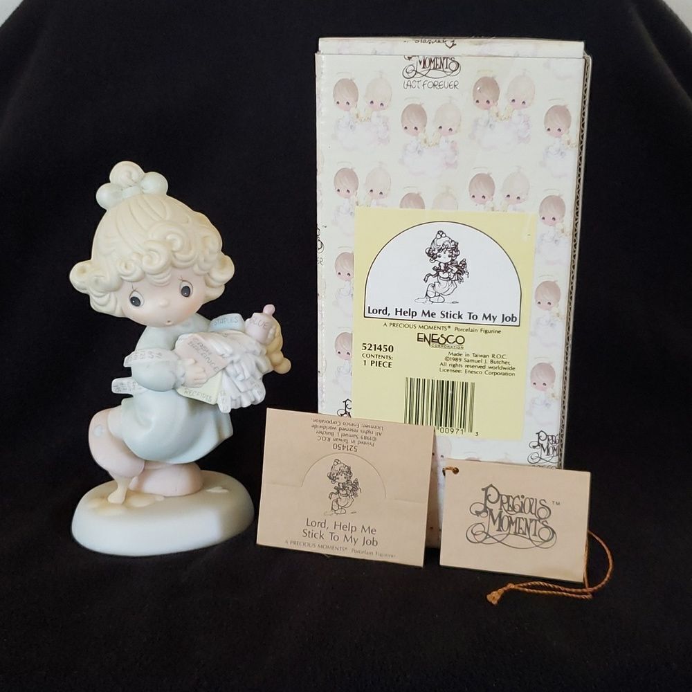 Vintage 1989 Precious Moments “Lord, Help Me Stick to My Job” Porcelain Figurine